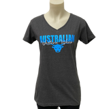 Ladies Charcoal Australian Western Wear With Blue/White Logo V-Neck Shirt