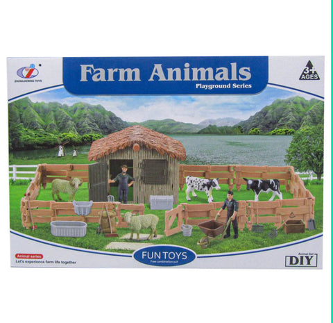 Farm Animals Playset with 16 Accessories - Barn With Fences