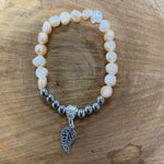 Leaf Charm Freshwater Pearl Stretch Bracelet - TWO COLOURS