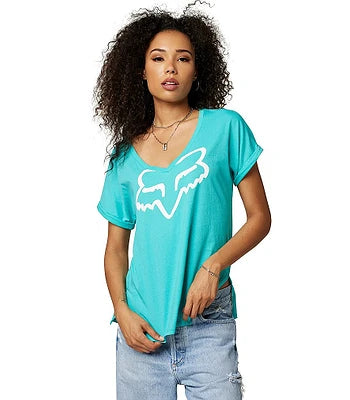 Teal Ladies Short Sleeve V-Neck Boundary Fox Shirt
