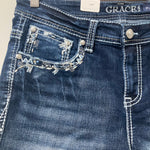 Metallic Patch Mid-Rise Grace In La Denim Shorts