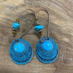 Turquoise Bead Boho Patina Hook Latch Earrings