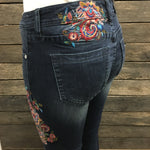 Multi-Coloured Floral Embroidered Hipster Skinny Leg Jeans CLEARANCE SALE
