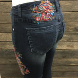 Multi-Coloured Floral Embroidered Hipster Skinny Leg Jeans CLEARANCE SALE