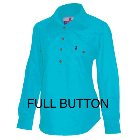 Aqua Long Sleeve Nungar Ladies Full Button Workshirt ON SALE