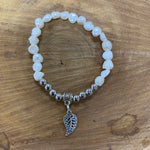 Leaf Charm Freshwater Pearl Stretch Bracelet - TWO COLOURS