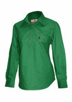 Green Long Sleeve 100% Cotton Nungar Ladies Half Button Workshirt ON SALE